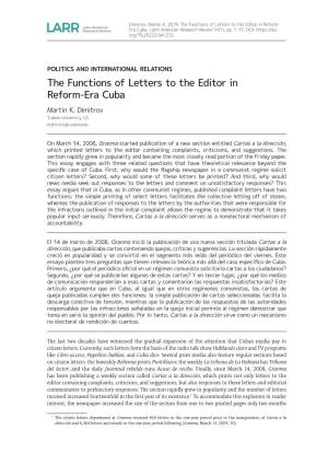 The Functions of Letters to the Editor in Reform-Era Cuba Martin K