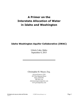 A Primer on the Interstate Allocation of Water in Idaho and Washington