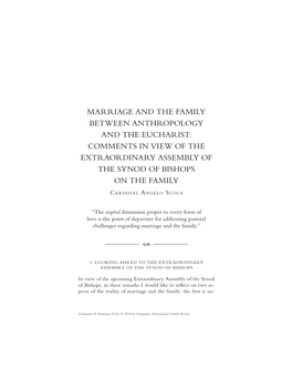 Marriage and the Family Between Anthropology and the Eucharist: Comments in View of the Extraordinary Assembly of the Synod of Bishops on the Family