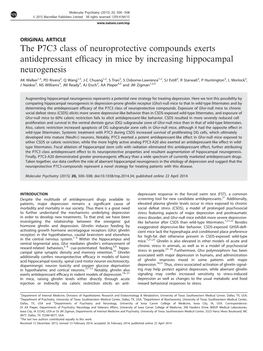 The P7C3 Class of Neuroprotective Compounds Exerts Antidepressant Efﬁcacy in Mice by Increasing Hippocampal Neurogenesis