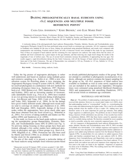 DATING PHYLOGENETICALLY BASAL EUDICOTS USING Rbcl SEQUENCES and MULTIPLE FOSSIL REFERENCE POINTS1