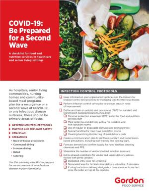 COVID-19: Be Prepared for a Second Wave a Checklist for Food and Nutrition Services in Healthcare and Senior Living Settings