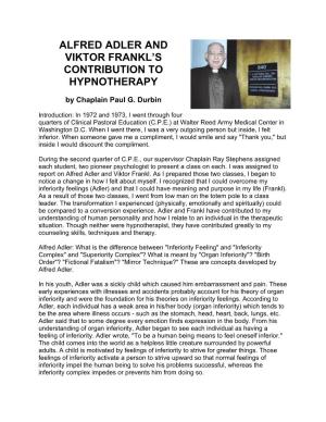 Alfred Adler and Viktor Frankl's Contribution To