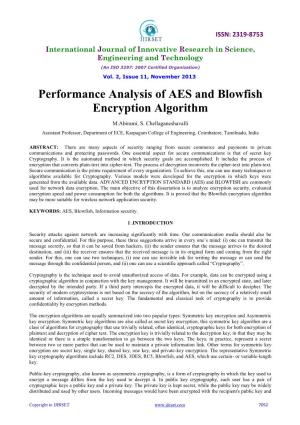 Performance Analysis of AES and Blowfish Encryption Algorithm
