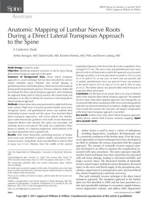 Anatomic Mapping of Lumbar Nerve Roots During a Direct Lateral Transpsoas Approach to the Spine a Cadaveric Study