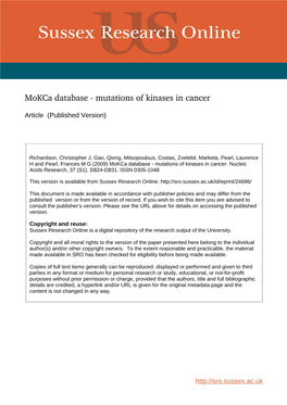 Mokca Database Mutations of Kinases in Cancer