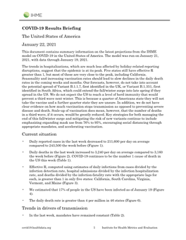 COVID-19 Results Briefing the United States of America January 22, 2021