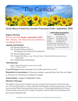 Divine Mercy Fraternity Secular Franciscan Order September 2018