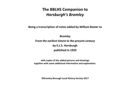 The BBLHS Companion to Horsburgh's Bromley