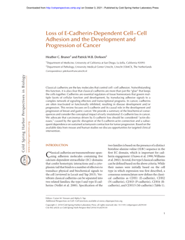 Loss of E-Cadherin-Dependent Cell–Cell Adhesion and the Development and Progression of Cancer