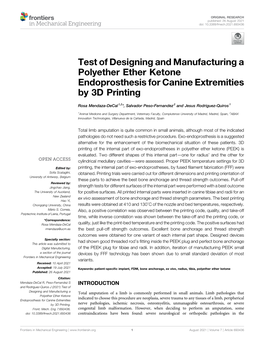 Test of Designing and Manufacturing a Polyether Ether Ketone Endoprosthesis for Canine Extremities by 3D Printing