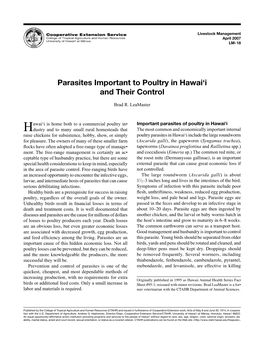 Parasites Important to Poultry in Hawai'i and Their Control