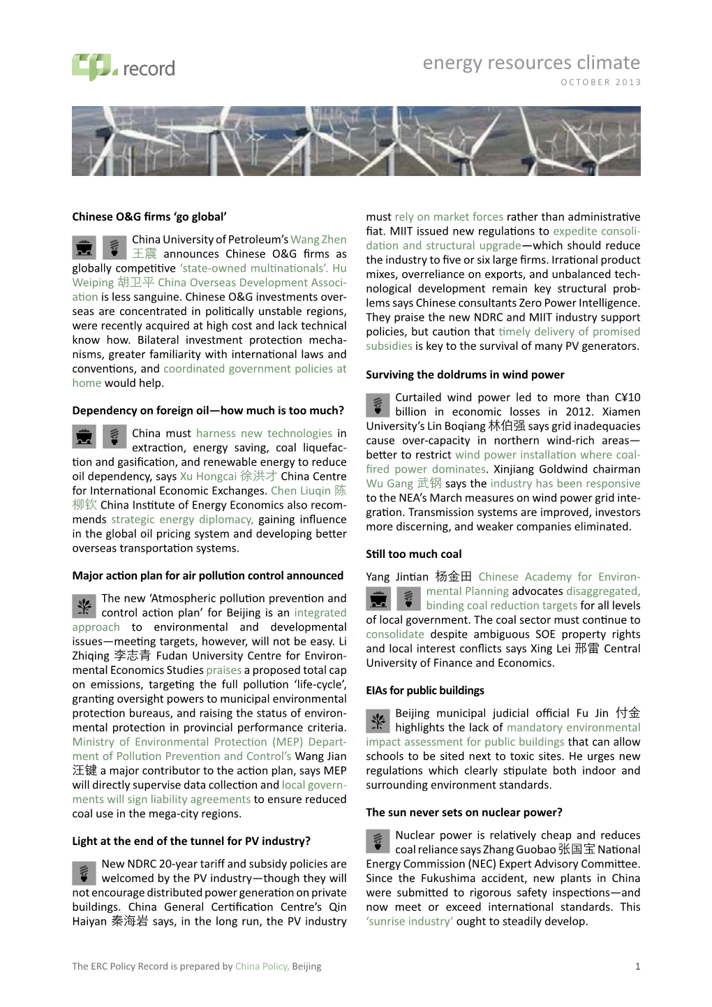 Energy Resources Climate OCTOBER 2013