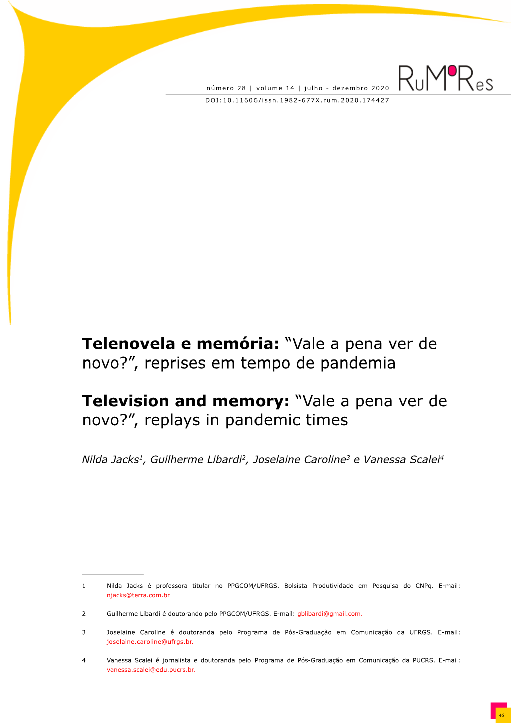 Telenovela E Memória: “Vale a Pena Ver De Novo?”, Reprises Em Tempo De Pandemia