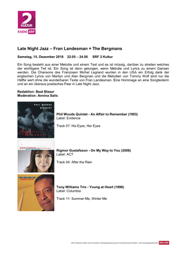 Late Night Jazz – Fran Landesman + the Bergmans