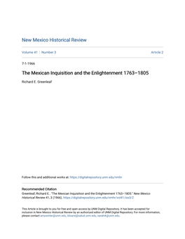 The Mexican Inquisition and the Enlightenment 1763Â•Fi1805