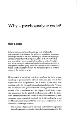 Why a Psychoanalytic Code?