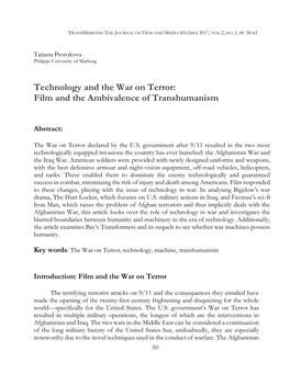 Technology and the War on Terror: Film and the Ambivalence of Transhumanism