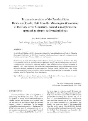 Taxonomic Revision of the Paradoxididae Hawle and Corda