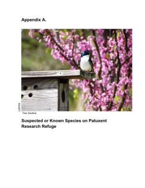 Suspected Or Known Species on Patuxent Research Refuge