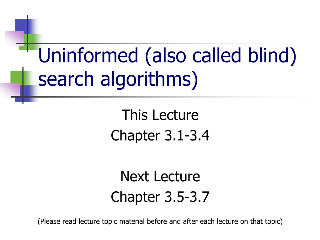 Uninformed (Also Called Blind) Search Algorithms)