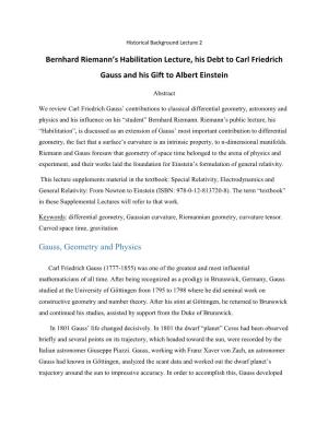 Bernhard Riemann's Habilitation Lecture, His Debt to Carl Friedrich