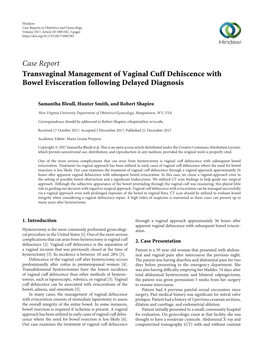 Case Report Transvaginal Management of Vaginal Cuff Dehiscence with Bowel Evisceration Following Delayed Diagnosis