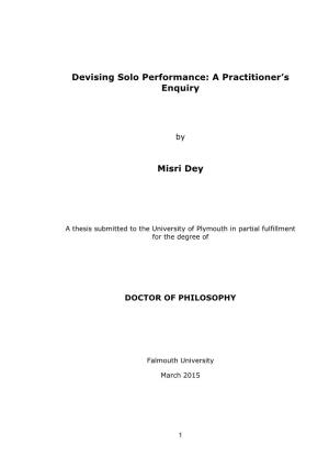 Devising Solo Performance: a Practitioner's Enquiry Misri