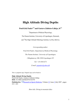 High Altitude Diving Depths