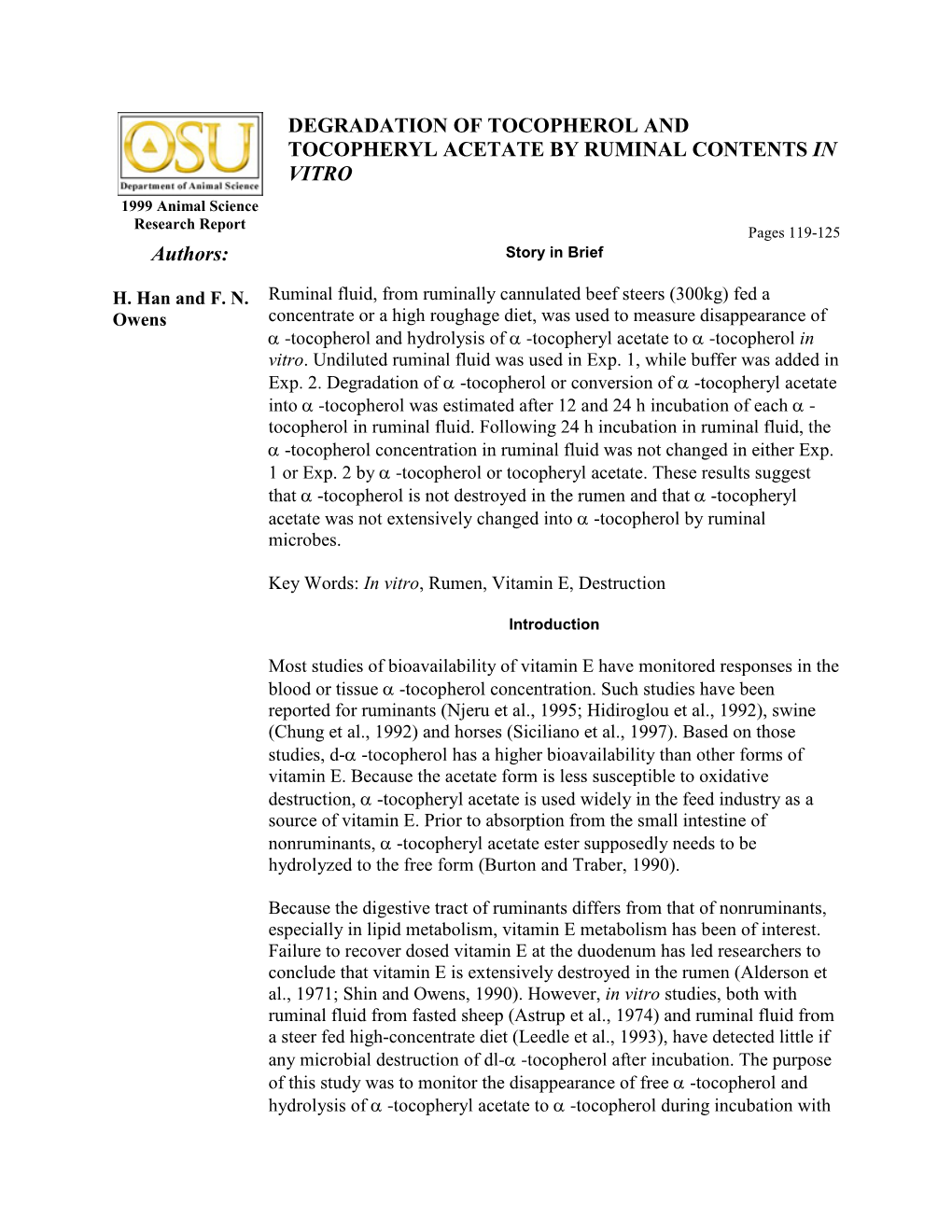 Degradation of Tocopherol and Tocopheryl Acetate by Ruminal Contents in Vitro