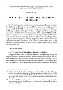 The Status of the Military Ordinariate of Poland