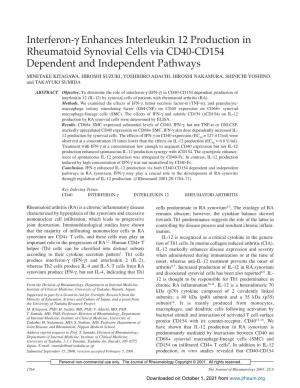 Interferon-Γ Enhances Interleukin 12 Production in Rheumatoid Synovial
