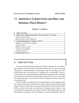 Chapter 11 Imperfect Competition and Real and Nominal Price Rigidity