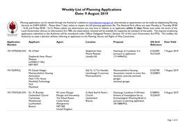 Weekly List of Planning Applications Date: 9 August 2019