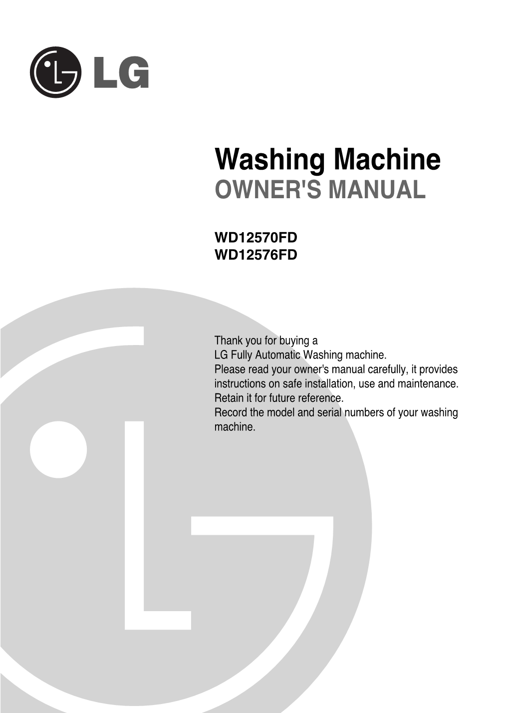 Washing Machine OWNER's MANUAL