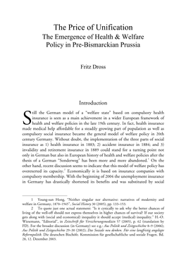 The Emergence of Health & Welfare Policy in Pre-Bismarckian Prussia