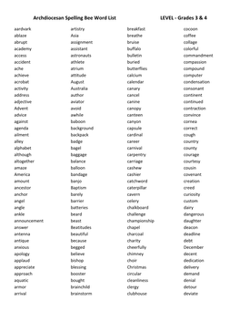 Archdiocesan Spelling Bee Word List LEVEL