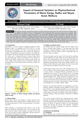 Impact of Seasonal Variation on Physicochemical Parameters of Mansi Ganga, Radha and Shyam Kund, Mathura
