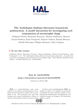 The Arabidopsis Thaliana-Alternaria Brassicicola