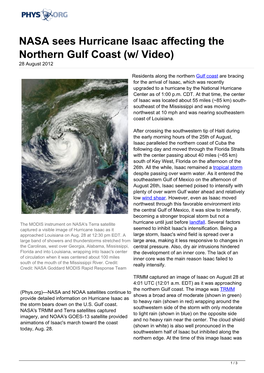 NASA Sees Hurricane Isaac Affecting the Northern Gulf Coast (W/ Video) 28 August 2012