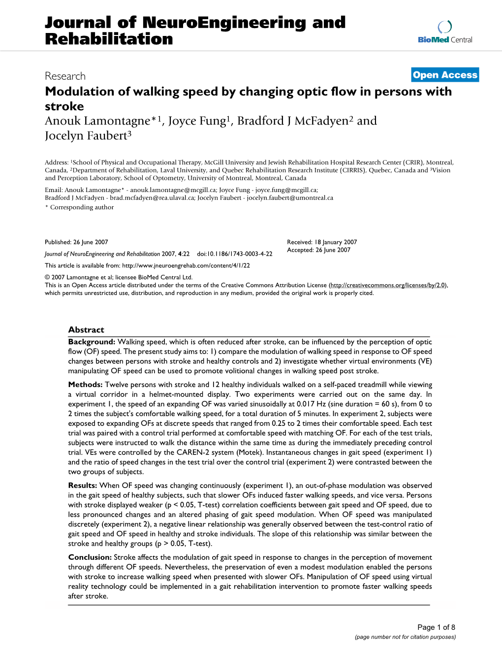 Journal of Neuroengineering and Rehabilitation Biomed Central