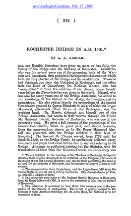 Rochester Bridge in A.D. 1561 *
