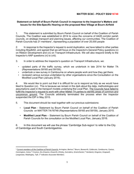 Bourn Parish Council in Response to the Inspector’S Matters and Issues for the Site-Specific Hearing on the Proposed New Village at Bourn Airfield