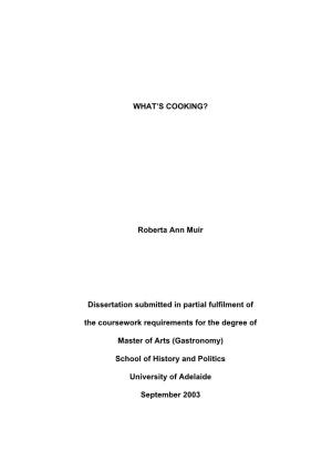 WHAT's COOKING? Roberta Ann Muir Dissertation Submitted In