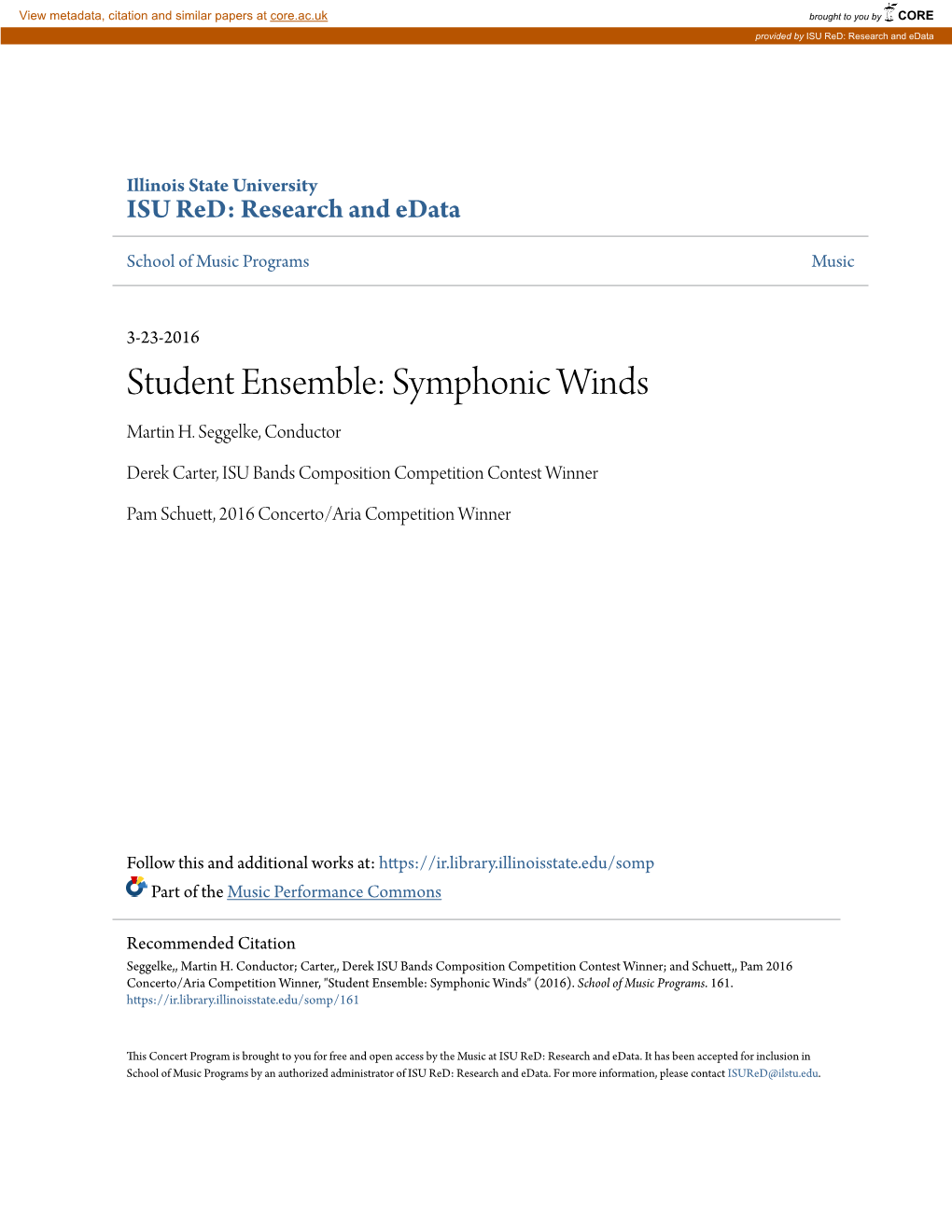 Student Ensemble: Symphonic Winds Martin H