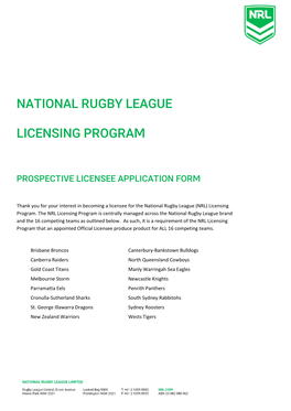 Prospective Licensee Application Form You Waive Any and All Claims That the NRL Or a Third Party Has Used an Idea Similar Or Identical to Your Proposal