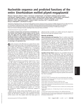Nucleotide Sequence and Predicted Functions of the Entire Sinorhizobium Meliloti Psyma Megaplasmid
