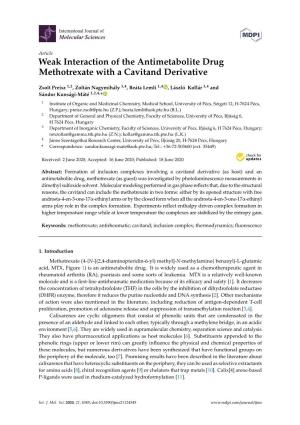 Weak Interaction of the Antimetabolite Drug Methotrexate with a Cavitand Derivative