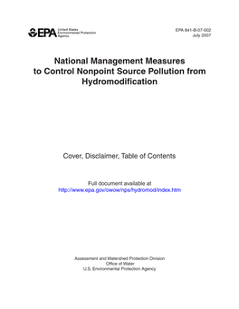 National Management Measures to Control Nonpoint Source Pollution from Hydromodification