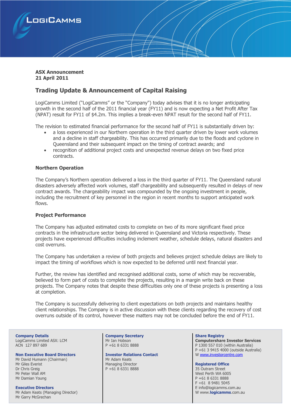 LCM ASX Announcement Template